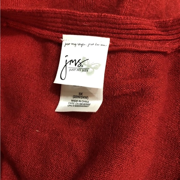 Just My Size Red Long Sleeve V Neck Sweater- Womens 3X, Bust 24” - Picture 3 of 4